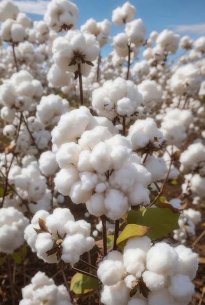 A cotton field with fluffy white balls