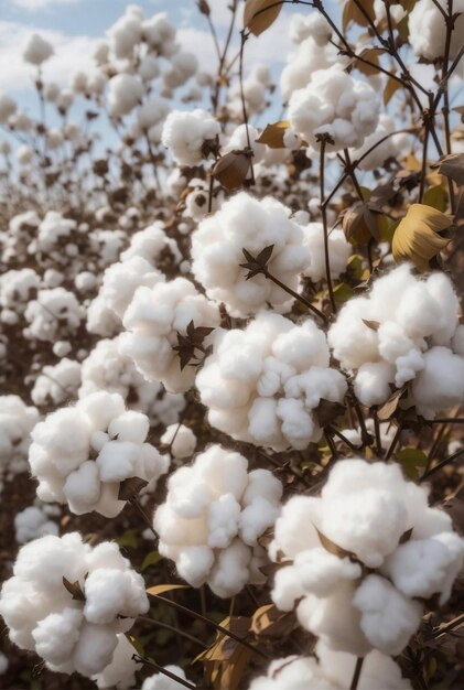 A cotton field with fluffy white balls