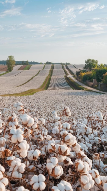 Photo cotton fields ready for harvesting agriculture