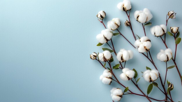 Photo cotton flowers branch on blue background