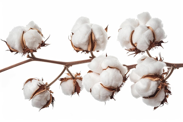 Cotton flowers branch on snowy white background winter blossom