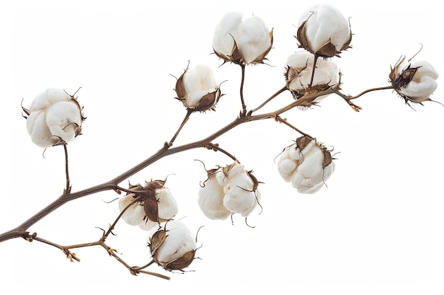 Photo cotton flowers branch on white background showcasing natural beauty