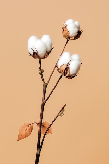 Photo cotton flowers on empty beige background eco background minimalism