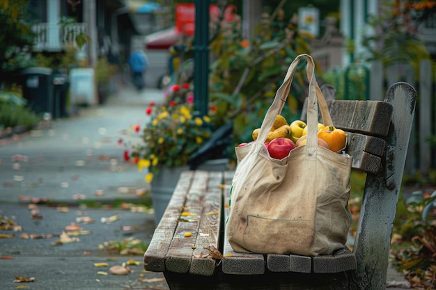 Cotton grocery tote bag with fresh vegetables fruits ai generated