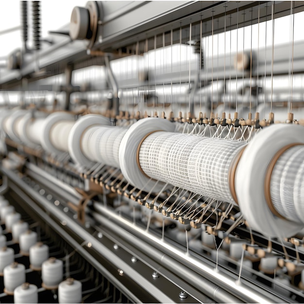 cotton group in spinning production line factory isolated on white background cinematic