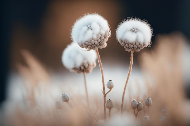 Cotton looking grass macro illustration soft tender creamy palette Generative AI