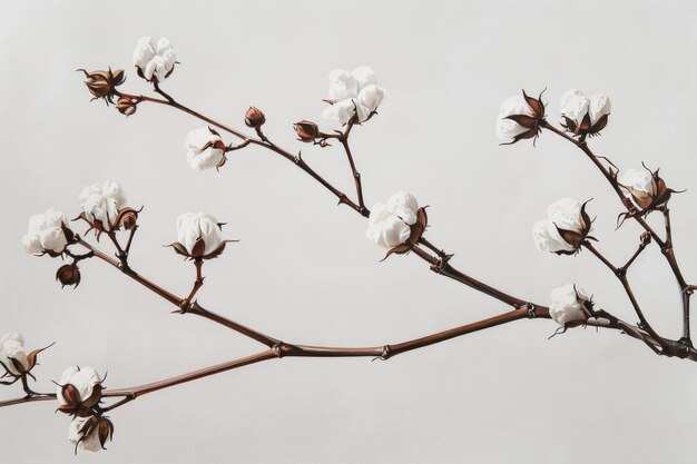 Photo cotton plant branch extending with white fluffy cotton bolls