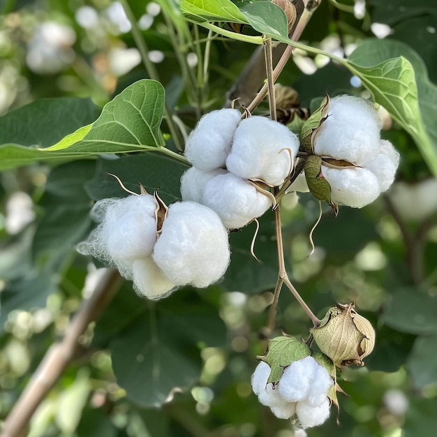 Photo cotton plant bushes with white bolls