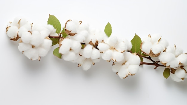 Cotton plant flowers isolated on white background