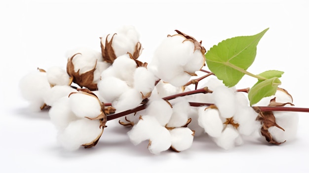 Cotton plant flowers isolated on white background