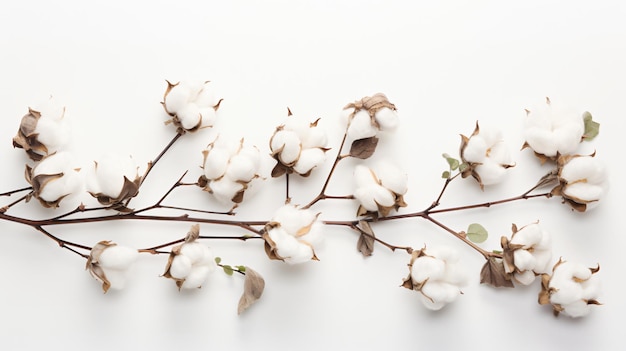 Cotton plant flowers isolated on white background