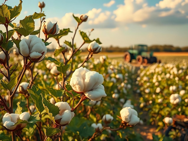 Photo cotton plants maturing and ripe on the land