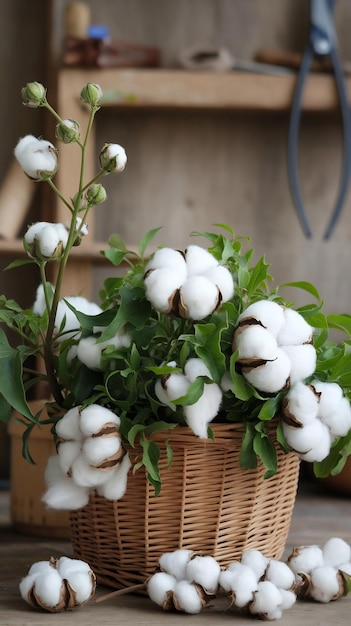 Photo cotton plants still life