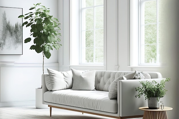 Couch in a white living room Scandinavian style in decorating