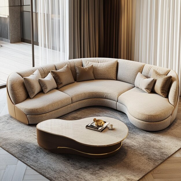 a couch with a guitar on the top and a couch on the floor