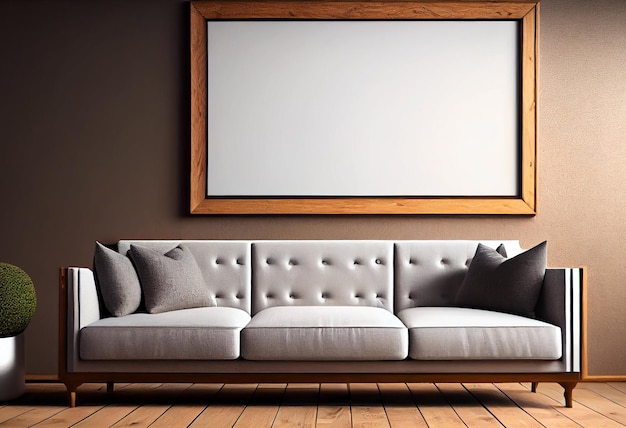 a couch with a picture frame that says " the picture is framed ".