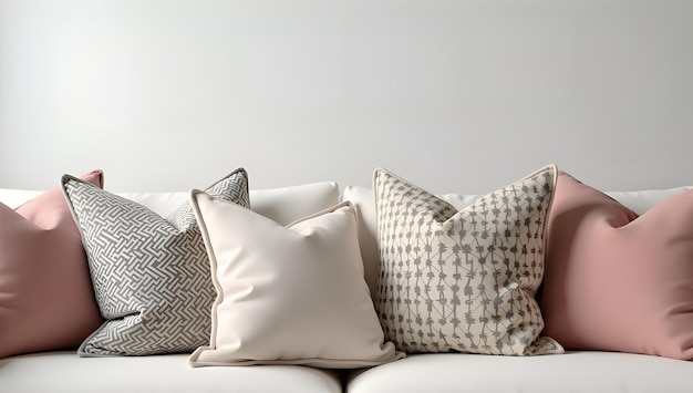 Photo a couch with several pillows on it and one has a white background