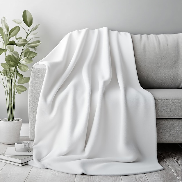 a couch with a white sheet that says quot the word quot on it