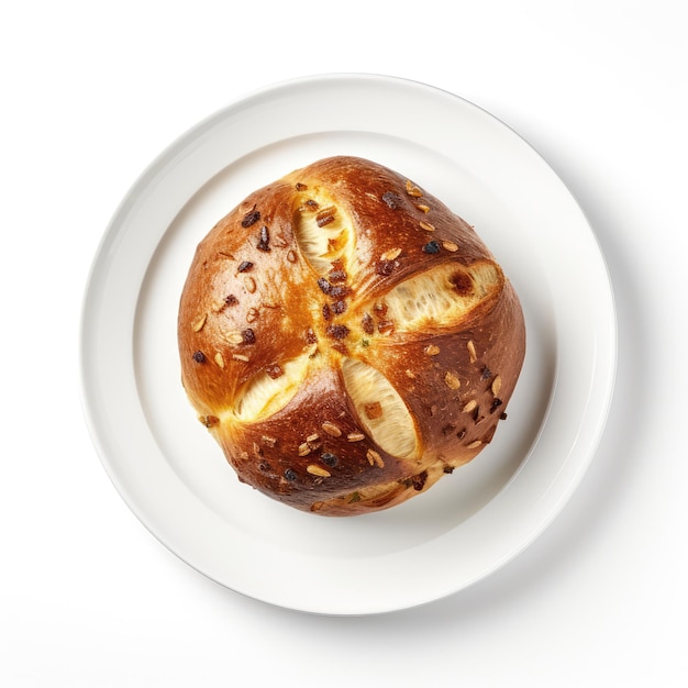 Cougnou Bread Belgian Dish On Plate On White Background Directly Above View