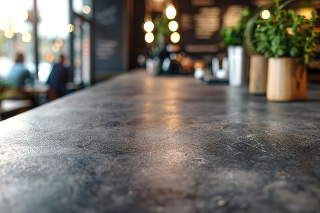 Photo countertop with a blurred people or bokeh background of modern cafe