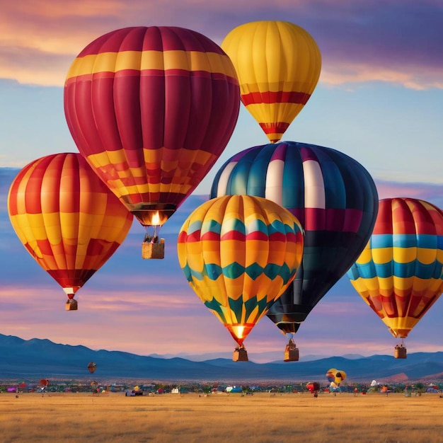 Countless bright hot air balloons gliding in the sky