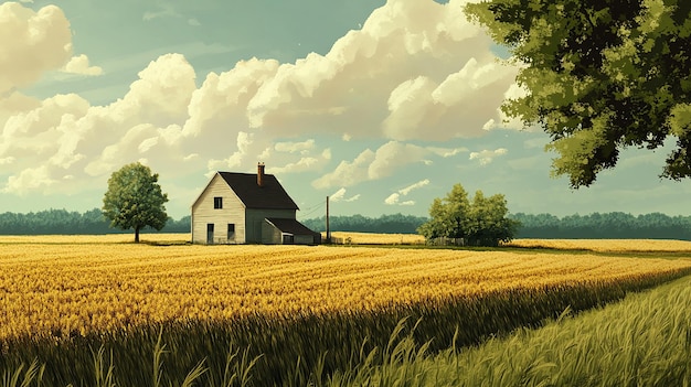 Country House in a Wheat Field