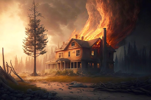 Country houses natural disasters forest fires created with generative ai