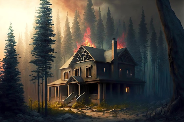 Country houses natural disasters forest fires created with generative ai