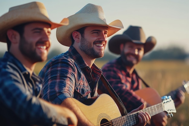 Photo country music band singing outdoors