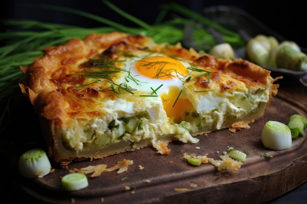 Country pie with boiled eggs and green onions