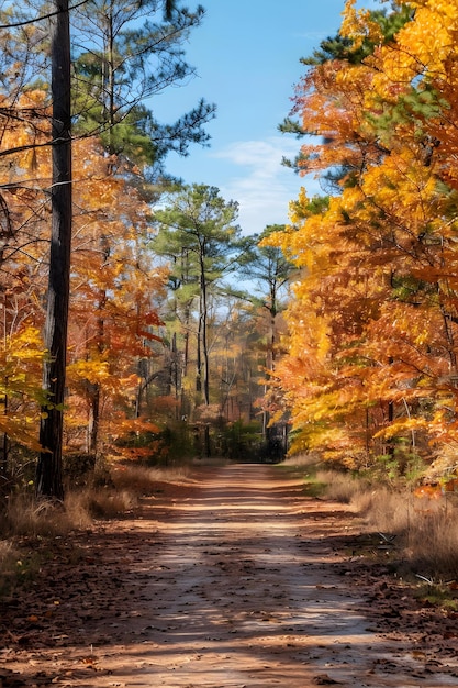 Country road in autumn forest with colorful trees