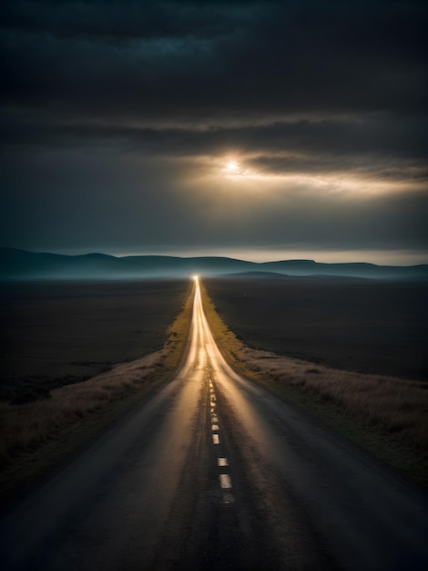 A country road at night looks so lonely and scary