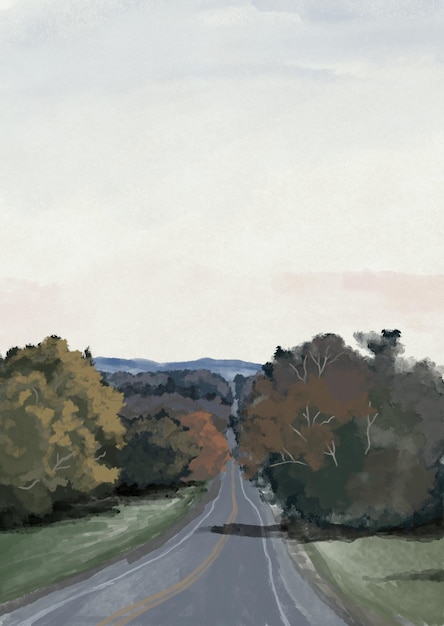 Country road scenery watercolor background