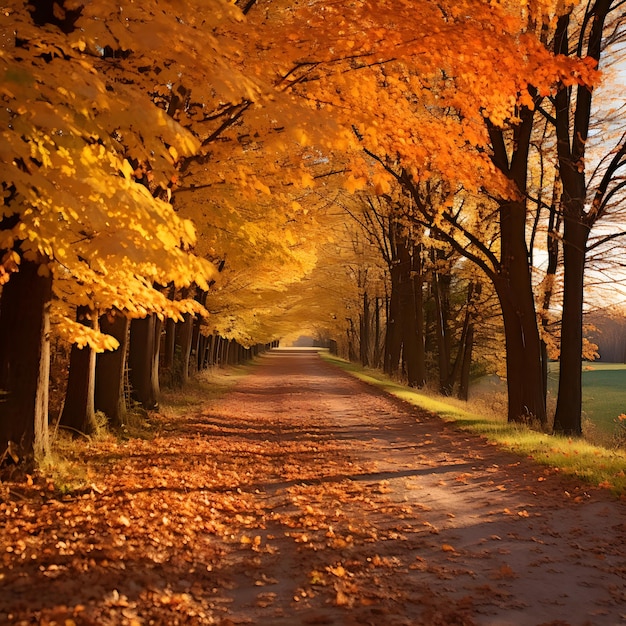 Country Road Stroll Wandering Through Falls Carpet of Leaves