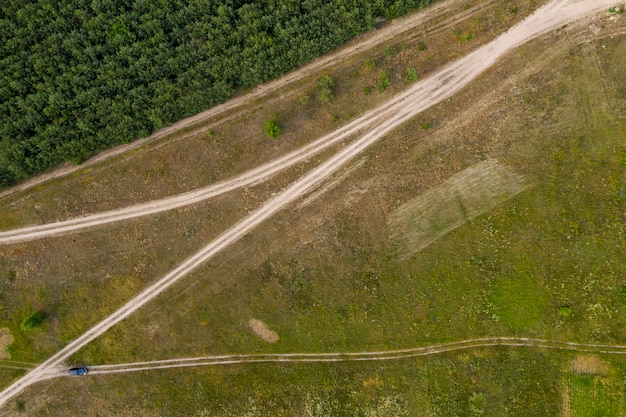 country road view from above aerial view