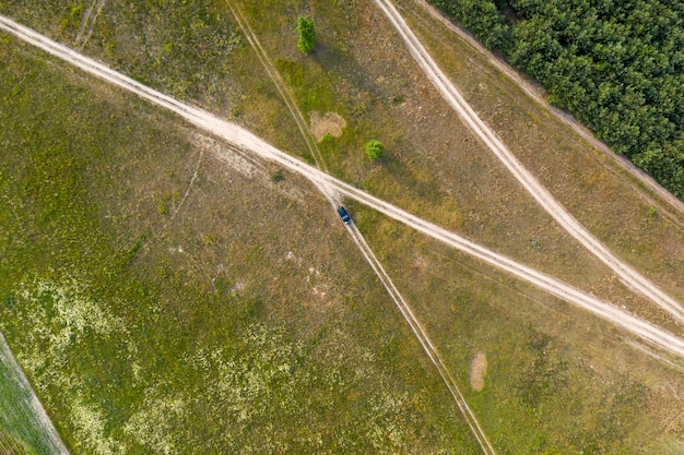 country road view from above aerial view