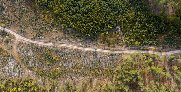 country road view from above aerial view