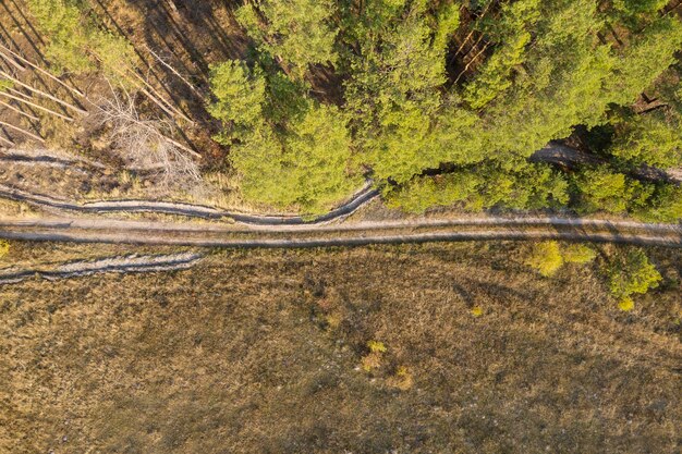 country road view from above aerial view