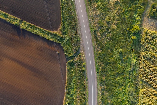 country road view from above aerial view