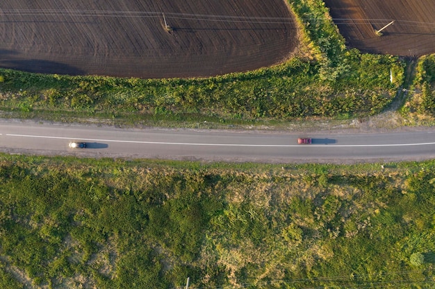 country road view from above aerial view