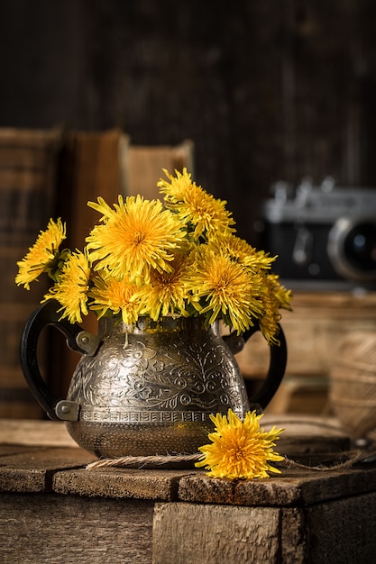 Country still life with bouquet and old things