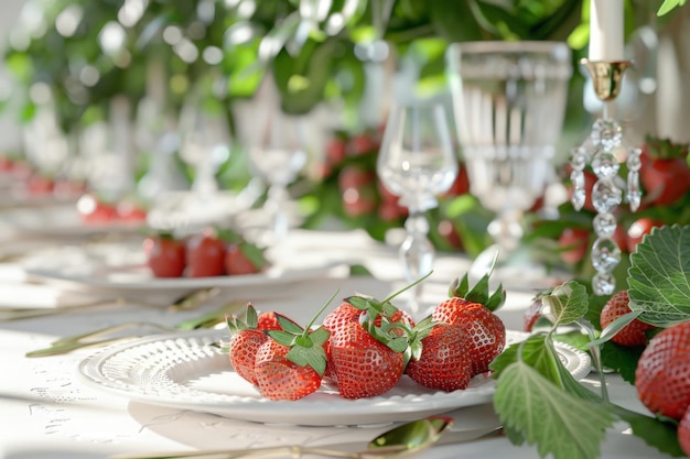 Photo country table scape formal dinner table setting table scape with strawberry decoration for wedding