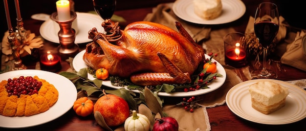 Country Thanksgiving Dinner Roast Turkey Generative AI