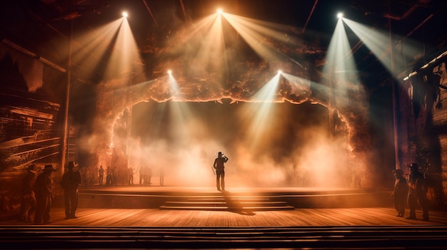 Country western stage concert background with smoke and lasers Generative AI