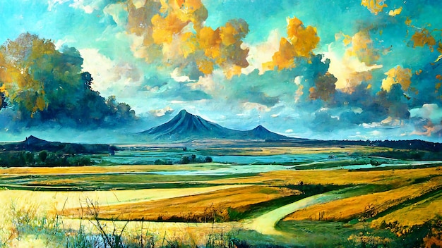 Countryside morning contemporary art majestic landscape background