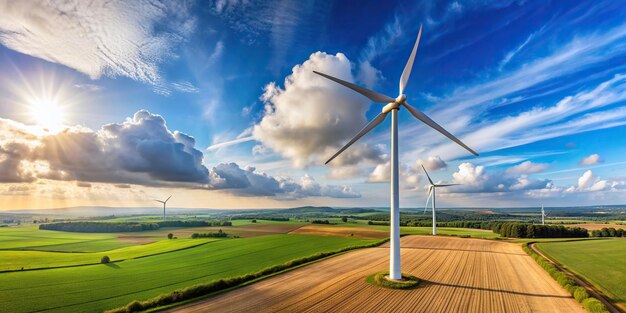 Photo countryside panoramic view generator electricity alternative energy aeolian energy sustainability typical windmill or aerogenerator of aeolian energy panoramic view