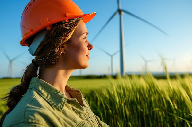 Countryside Stewardship Woman Farmer and Turbine