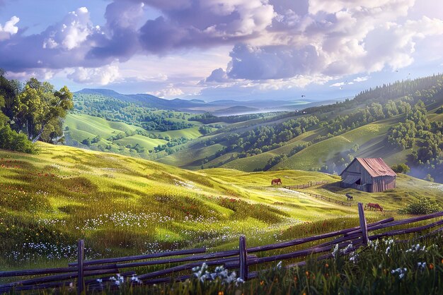 Countryside wallpaper with rolling hills and peaceful atmosphere