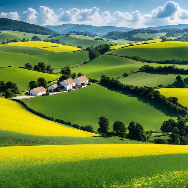 countryside with colourful leaves and woodland on a clear sunny day