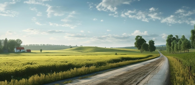 Countryside with a wide field of cereals AI generated image